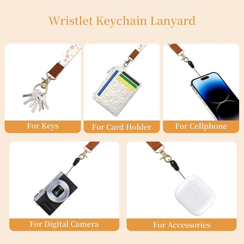 Hancynir Florals Slim Wallet Women Credit Card Holder, RFID Blocking Front Pocket Wallet Wristlet Keychain Lanyard, Small Cute Mini Card Case, Thin Travel Zipper Coin PU Leather Ladies Female Gifts - Image 4